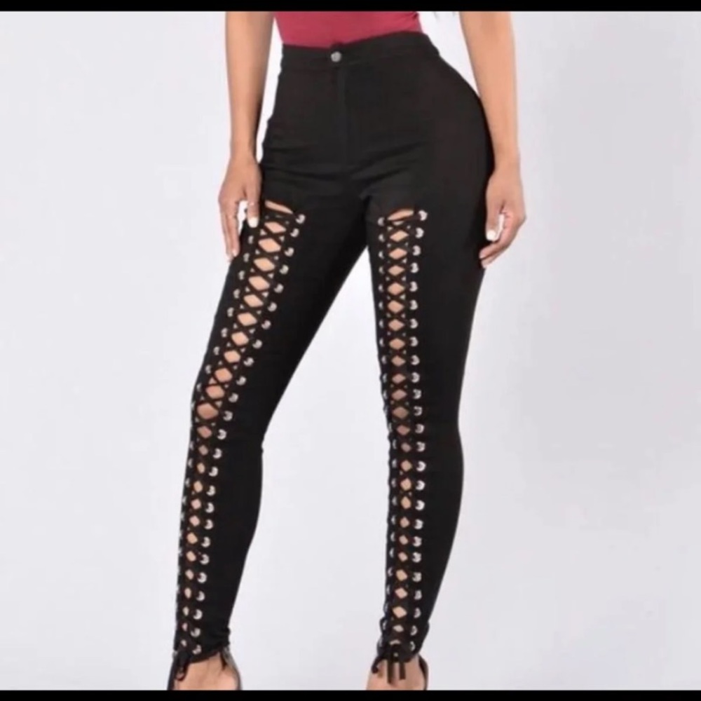 Fashion nova black lace up pants